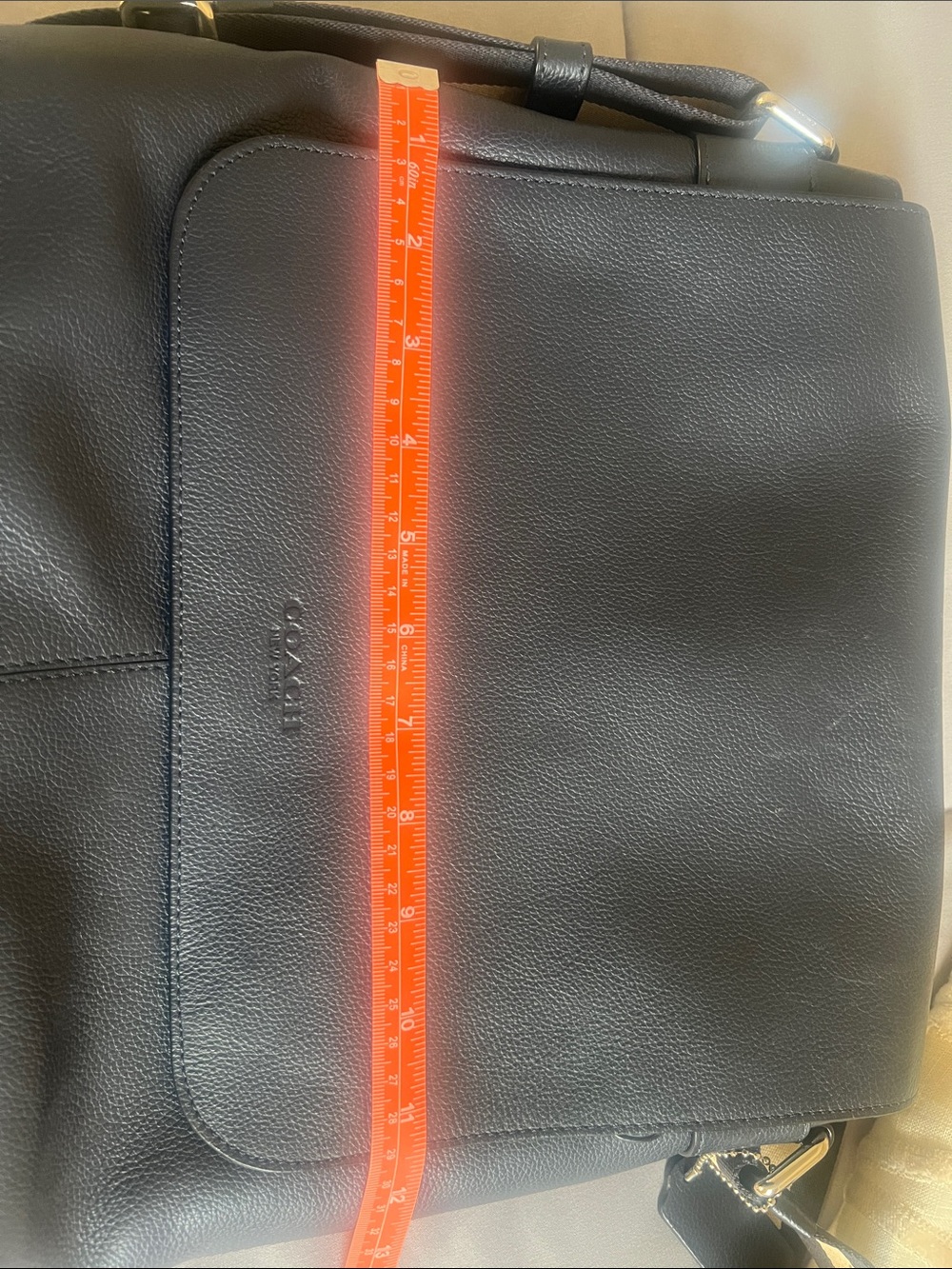 Coach Black Leather Messenger Bag with Tan and Brown Striped Strap - Picture 6 of 7
